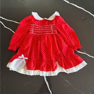 Vintage Red Polka Dot Polly Flinders Dress with‎ Lace Trim